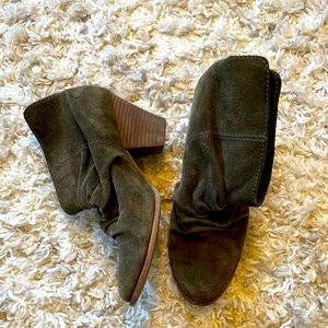 Olive Green Suede Booties